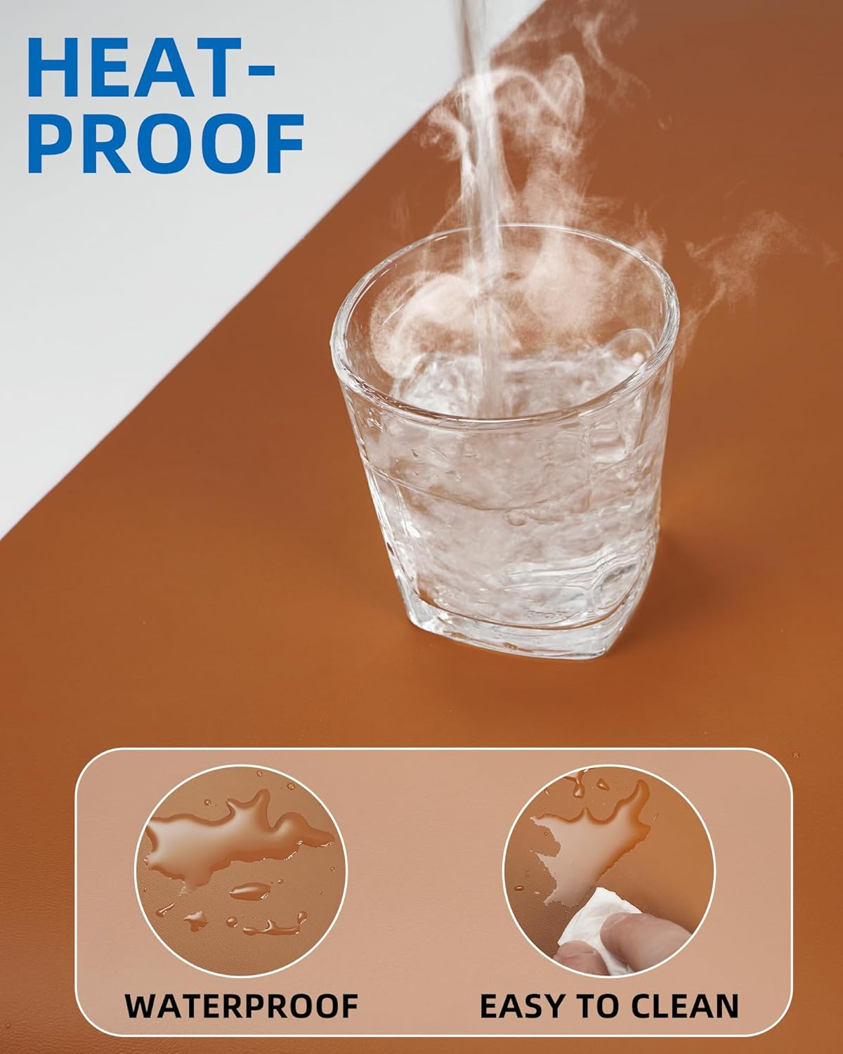 Leather Desk Pad Blotter,Mouse Pad,Office Desk Mat, Non-Slip PU Leather Desk mat,Large Desk mat,Waterproof Keyboard mat for Office/Home/Decor (Light Brown,35" x 17")