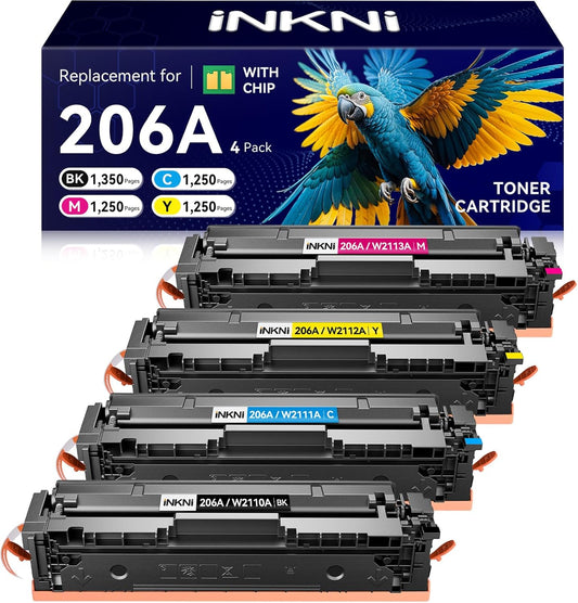 206A Toner Cartridges 4 Pack - with Chip Compatible Replacement for HP 206A 206X for Color Laserjet Pro MFP M283fdw M283cdw M283fdn M282nw Pro M255dw M255nw Ink Cartridges W2110A W2111A High Yield