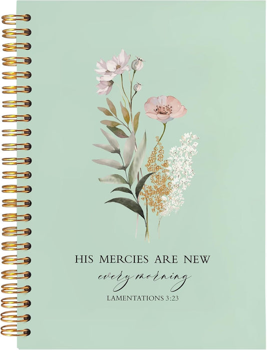 BearCake Green Bible Christian Journals Floral Notebooks for Women Note Taking,Prayer Journal for Women, His Mercies are New Every Morning,Bible Study Journal for Women 5.5x8.3