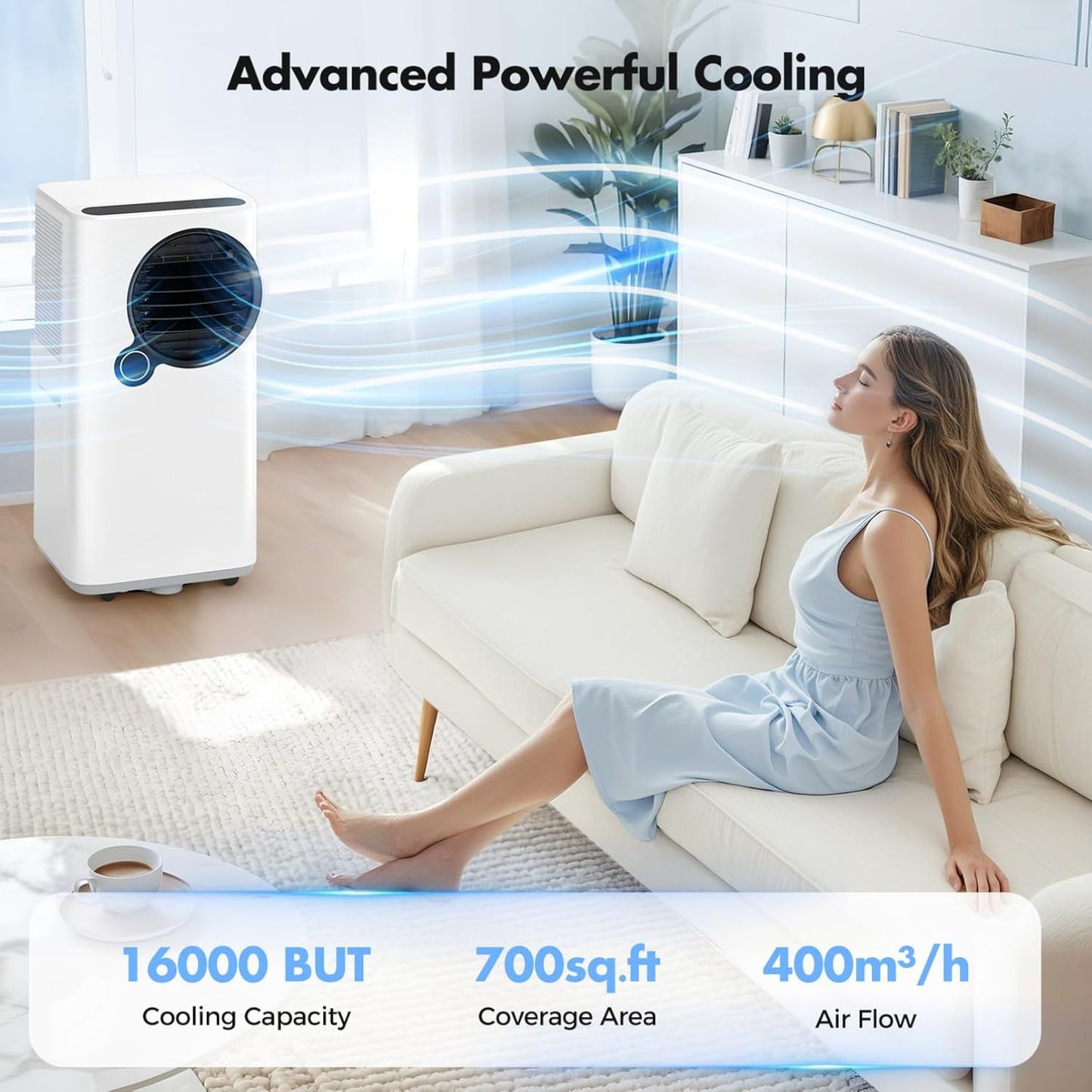 Portable Air Conditioners, 16000 BTU 6-in-1 Cooling, Dehumidifier & Fan, Ultra Quiet with 24H Smart Timer, Auto Shut-Off & Child Lock for Home/Bedroom/Office