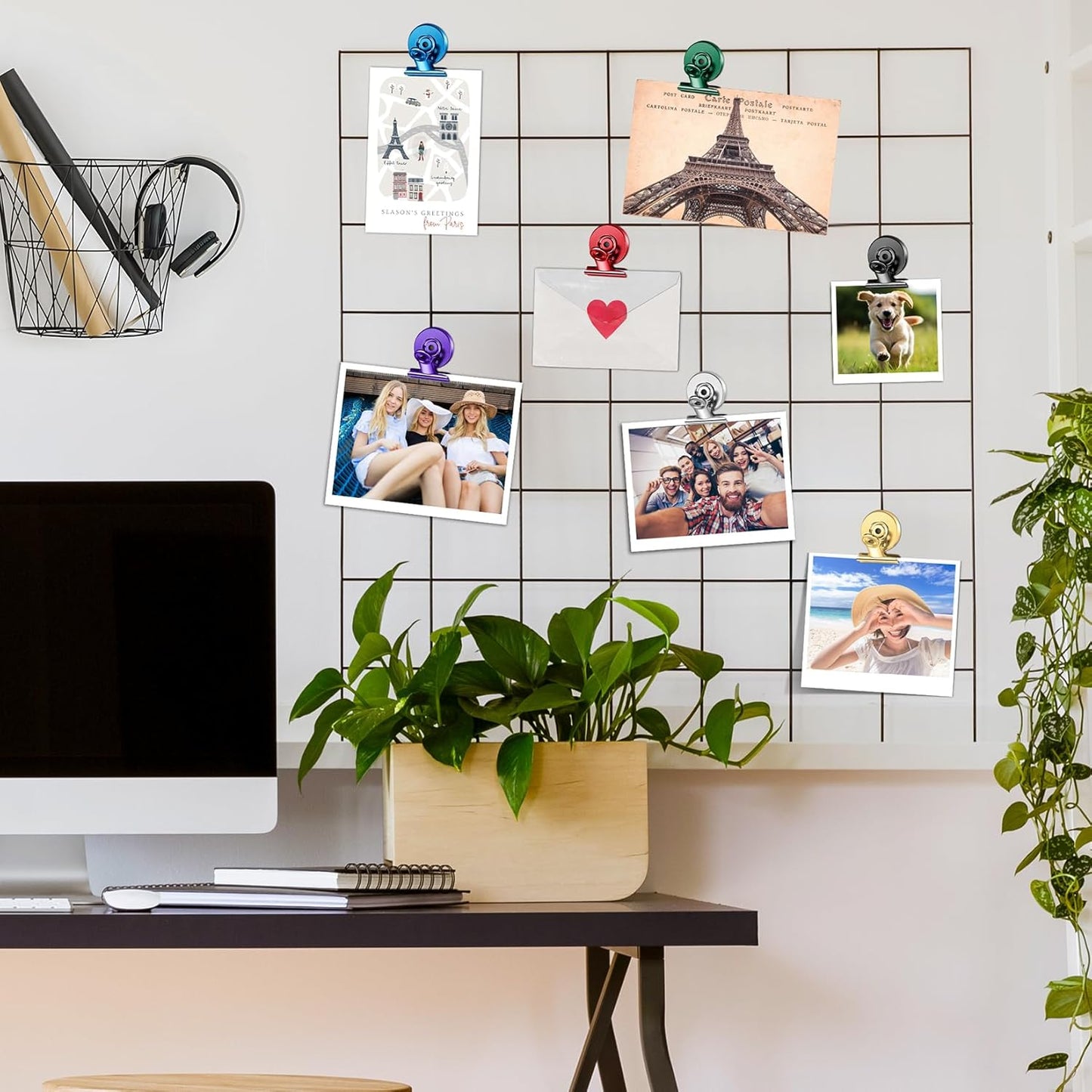 FINDMAG 12 Pack Magnetic Clips for Photo Display and Picture Hanging, Strong Fridge Magnets, Scratch-Free Heavy Duty Magnet Clips for Whiteboard, Kitchen, Office, School, Purple, 30mm Wide.