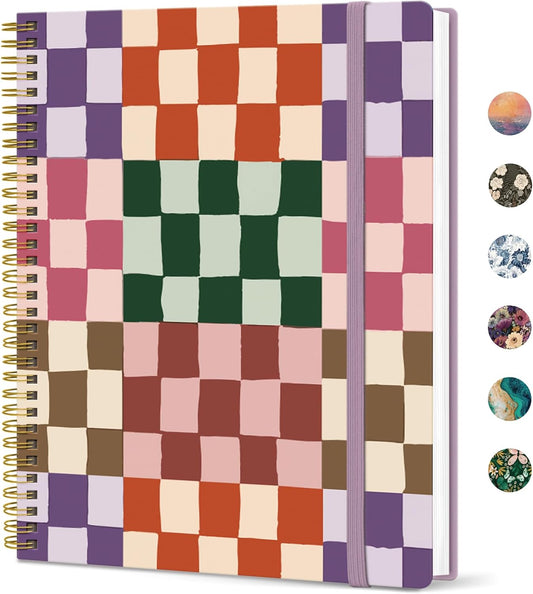 Taja Spiral Lined Notebook, 8.5"x11" Notebooks for Work, Large A4 Journal for Women & Men, College Ruled Journaling Notebook for Writing, Plastic Cover Spiral Journal, Checkered