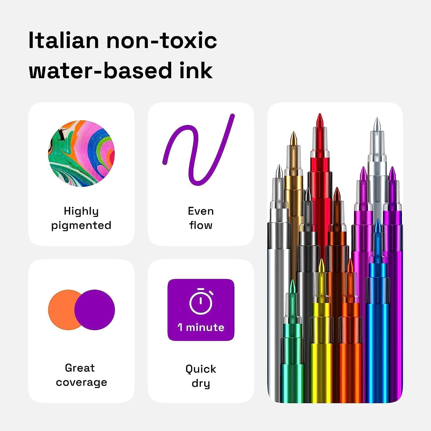 ARTISTRO 12 Metallic Paint Pens for Glass, Rock Painting, Ceramic, Wood, Fabric, Pebbles, Scrapbook Journals, Photo Albums, Card Stocks - Acrylic Paint Markers Extra-Fine Tip 0.7mm