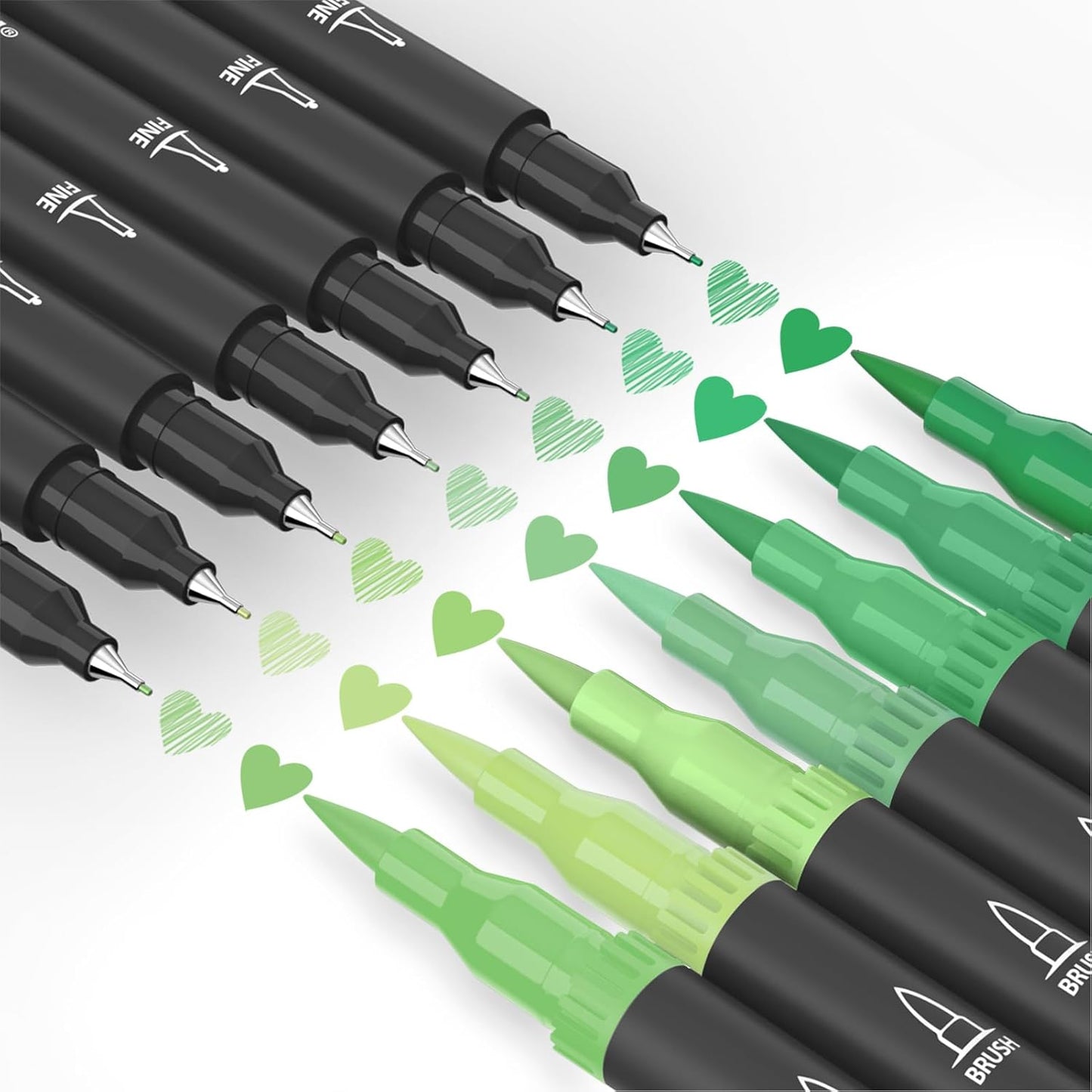 Mogyann Green Markers, 12 Pack Dual Brush Pens Drawing Markers for Art Sketching