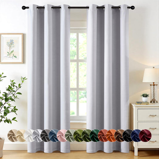 MIULEE Blackout Curtains for Bedroom Living Room 72 Inches Long 2 Panels, Thermal Insulated Room Darkening Drapes Solid Grommet Top Light Blocking Window Curtains W40 x L72 Inch Greyish White