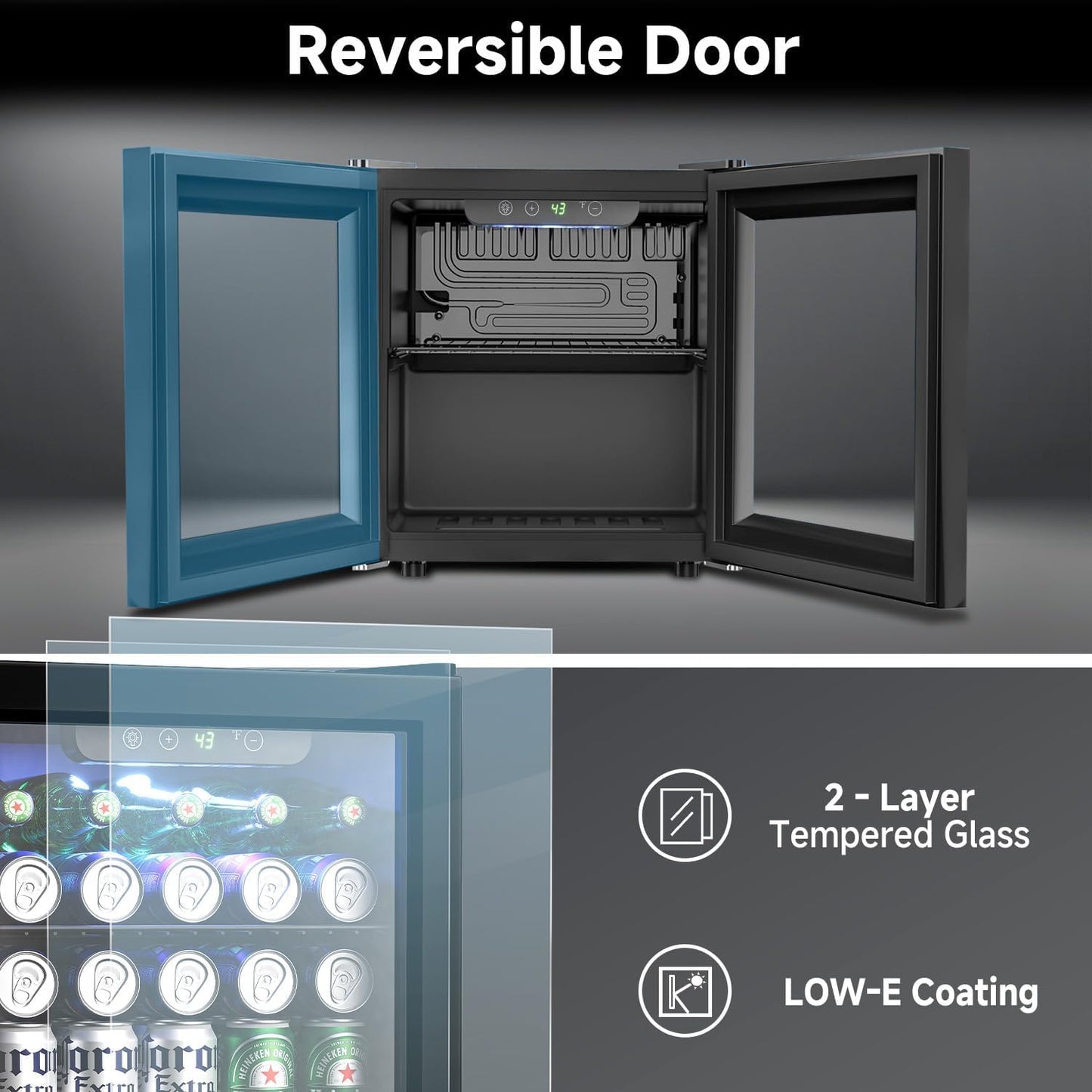 50 Cans Beverage Refrigerator Cooler, 1.3 Cu.Ft Mini Fridge with Glass Door for Soda Beer Drink Wine, Countertop Small Fridge for Bedroom Dorm Office Home Bar, Black