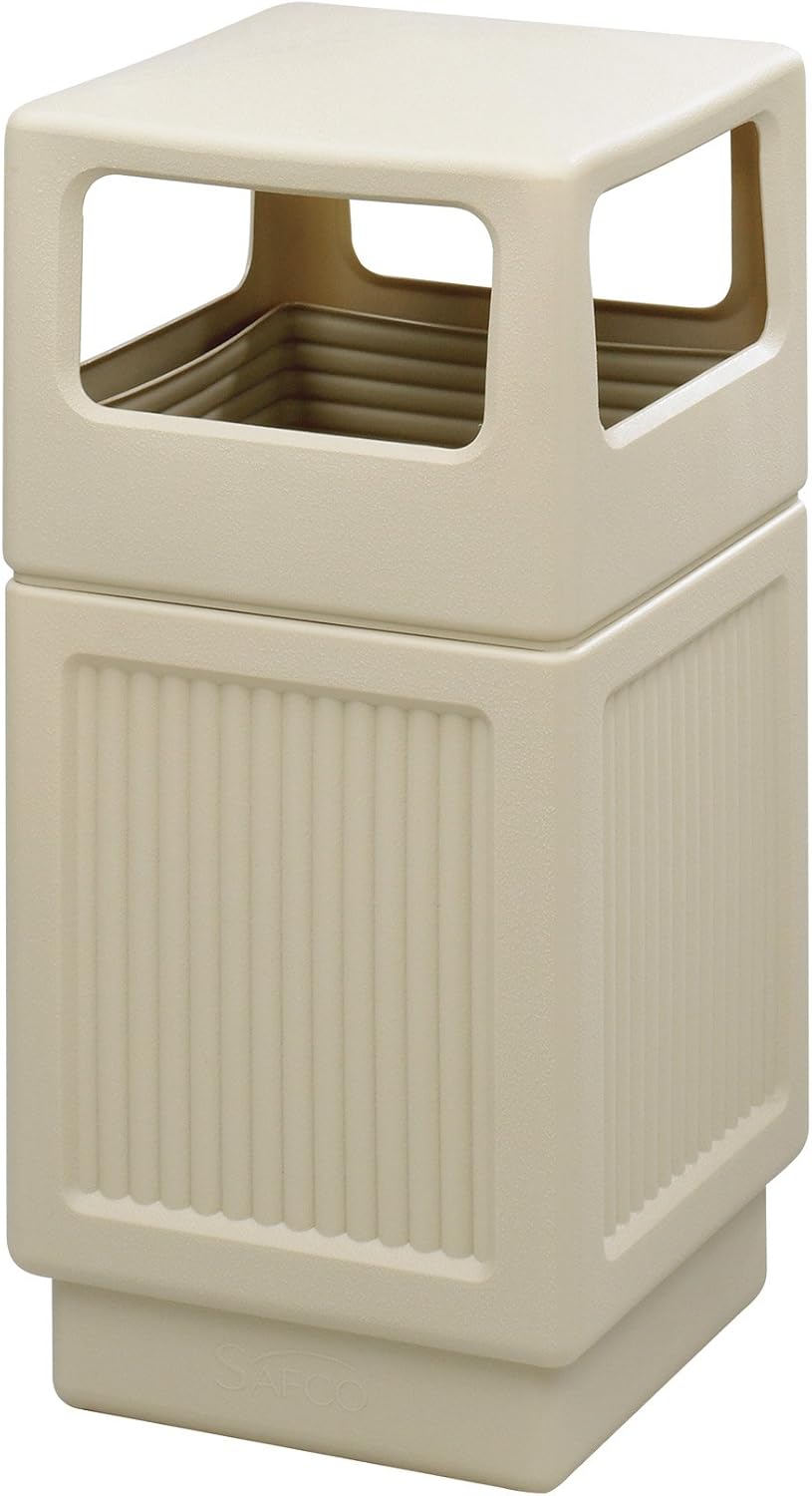 Safco Canmeleon Trash Can, 38 Gallons, Indoor and Outdoor Use, Durable & Weather-Resistant Commercial Garbage Can, Tan