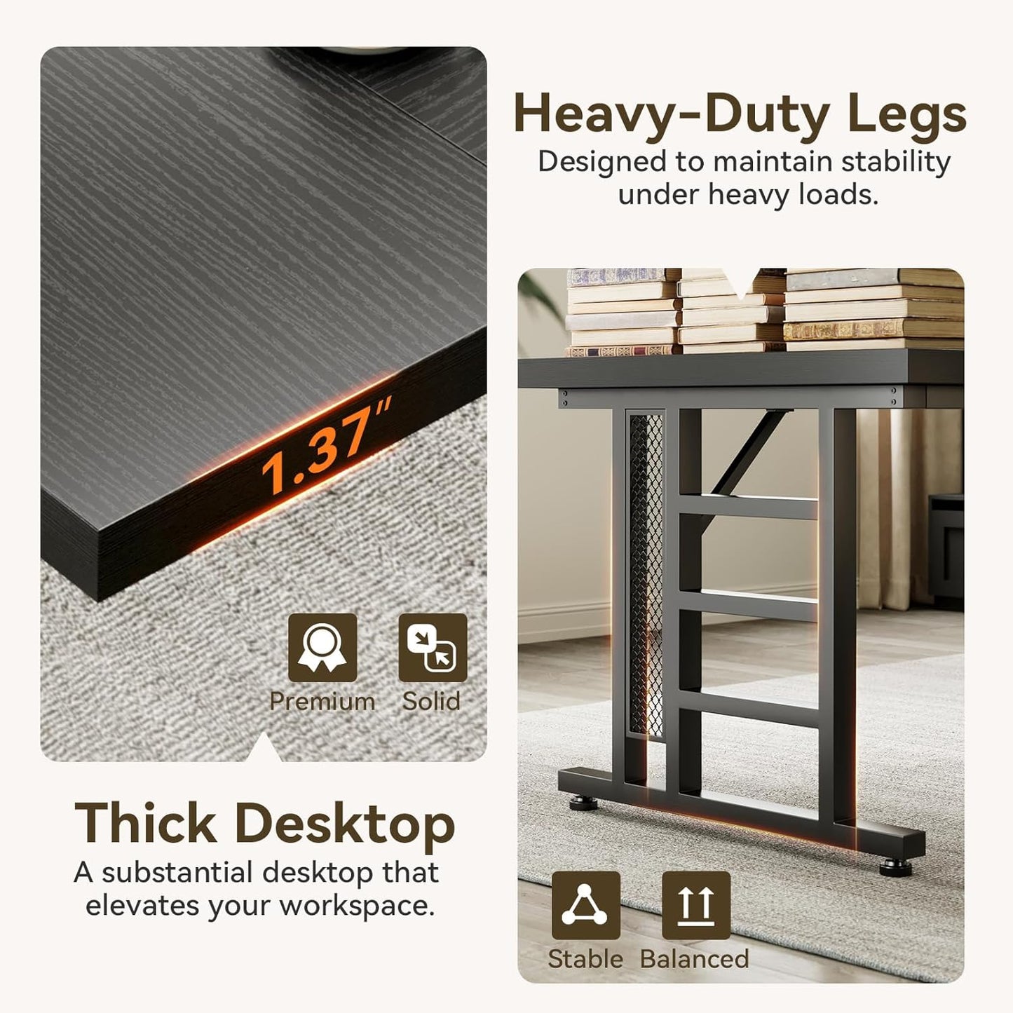 Coleshome 71 Inch Executive Desk with USB Ports, Computer Office Desk, Large Mordern Writing Table, Workstation Business Furniture for Home Office, Black