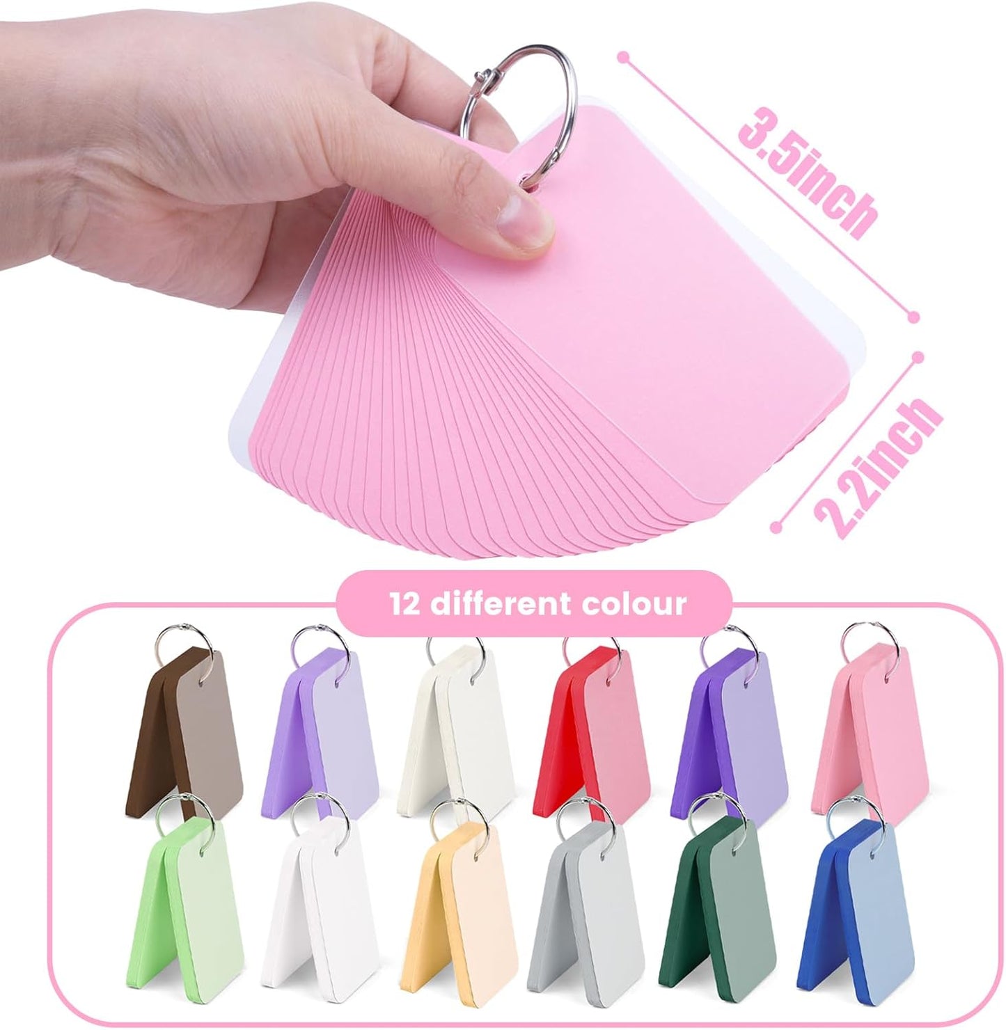 Koogel 600PCS Index Cards with Rings and Covers, 2.2x3.5 Inch Colored Index Cards for Back to School, Easy Flip Flashcard Notecard for Studying Learning College Memory Recipe Supplies, 12 Colors