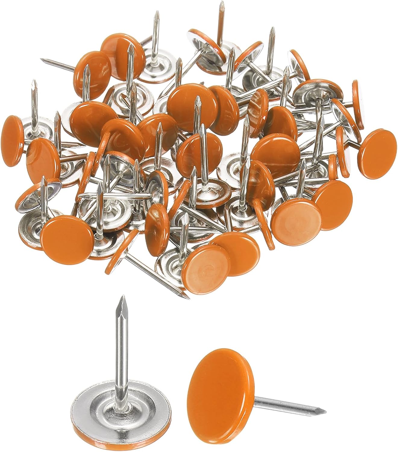 uxcell 120Pcs Push Pins, 11mmx17mm Round Flat Head Decorative Thumb Tacks Upholstery Tacks for Cork Board Office Wall Hangings, Orange