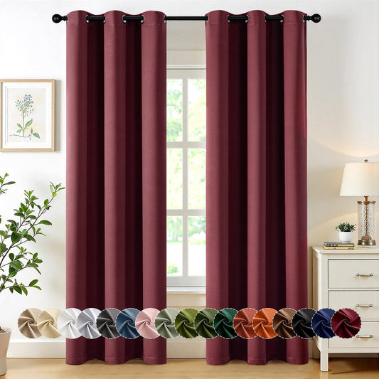 MIULEE Burgundy Red Blackout Curtains for Bedroom Living Room 84 Inches Long 2 Panels, Thermal Insulated Room Darkening Drapes Solid Grommet Top Noise Reduction Christmas Window Treatments 40x84 Inch