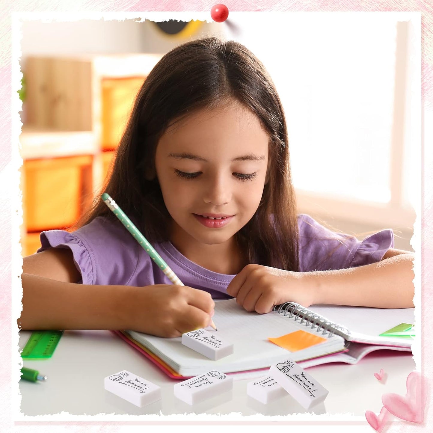 Fuutreo 100 Pcs Welcome Back to School Gifts for Students Inspirational Pencil Erasers Bulk You are Awesome White Cute Fun Erasers First Day of School Gifts Classroom Prizes from Teachers