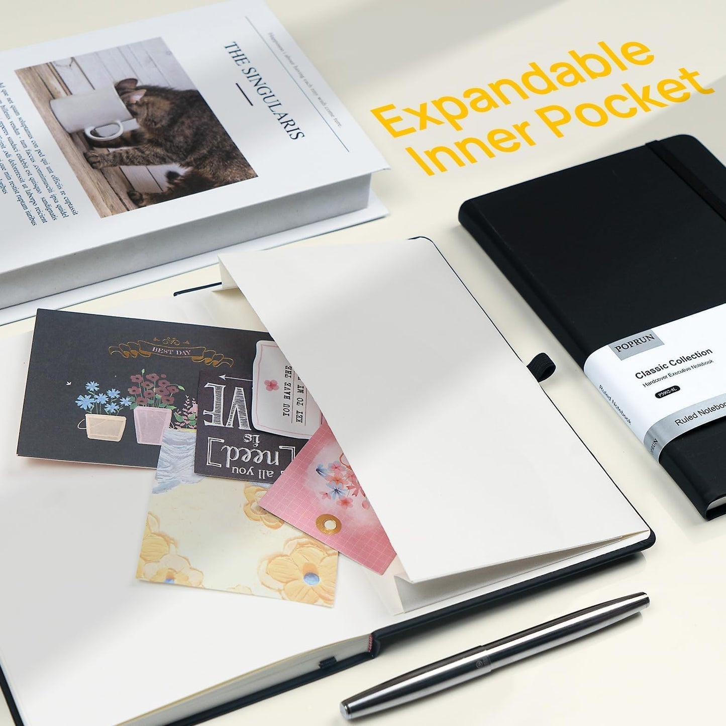 POPRUN A5 Lined Journal Notebooks, 8 Pack PU Leather Hardcover Notebook for Writing, Business Work,Travel,School,College, 5.5 x 8.3 inch, 240 Pages Classic College Ruled Journals Notepad, Multicolored