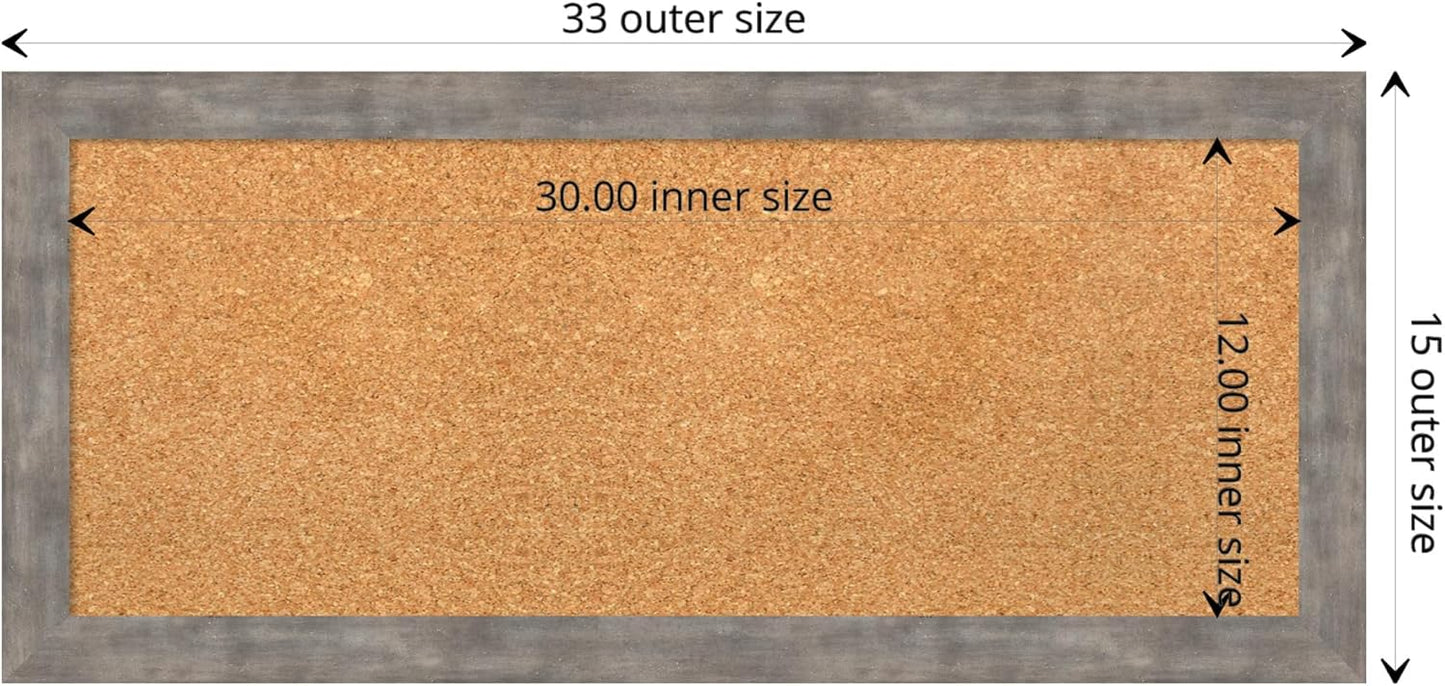 Amanti Art Natural Cork Board for Wall, 15x33 Vision Board with Silver Wood Frame, Medium Corkboard Office Decor for Home Organization, Casual Corkboard Pinboard to display items for home organization