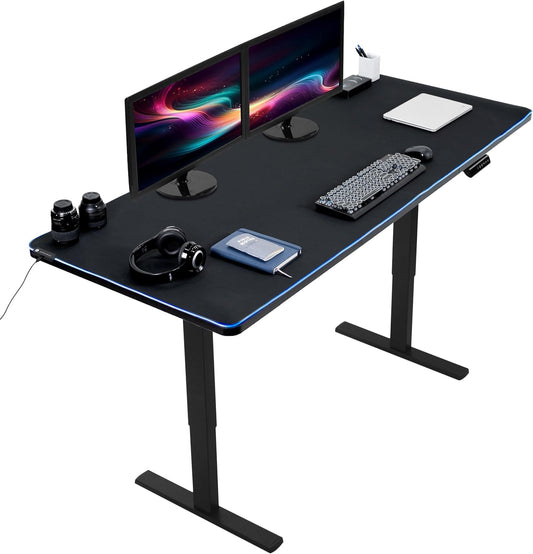 VIVO Electric 71 x 30 in Standing Desk with Full-Size RGB Mouse Pad, Memory Height Adjustment, 1B Series, Black Top Black Frame, DESK-KIT-1B7BP