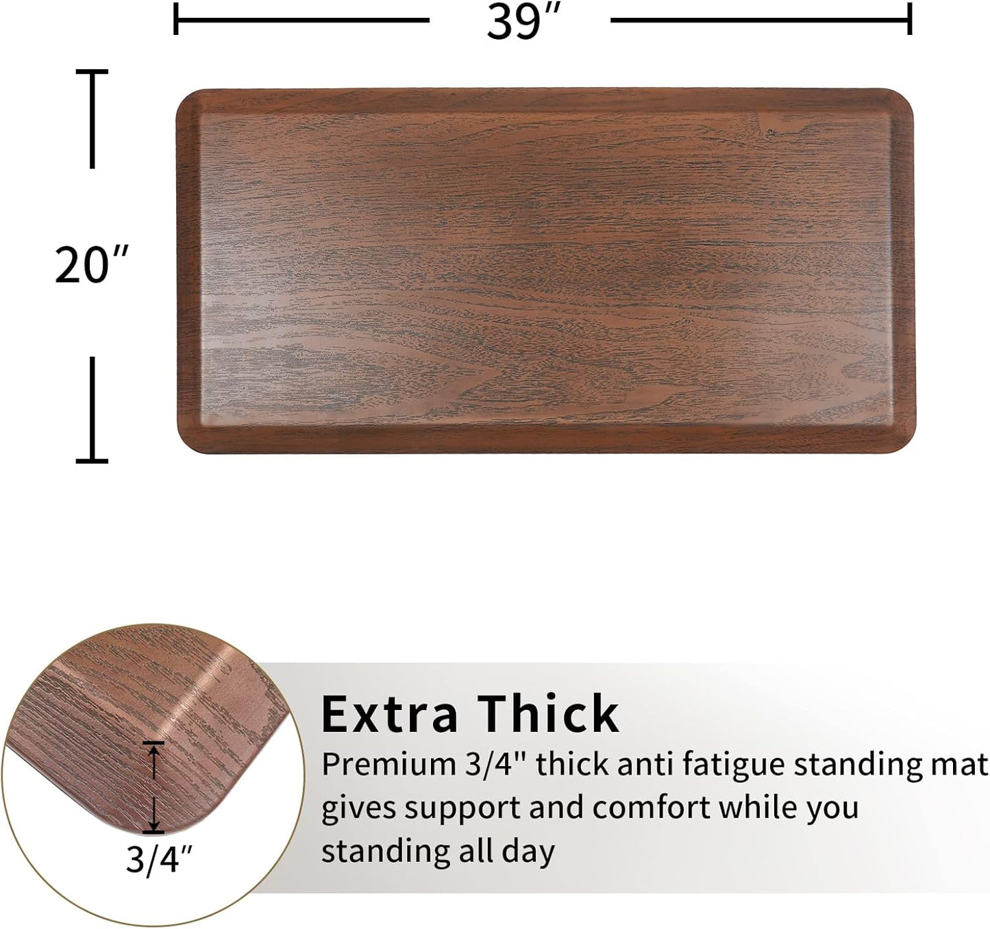 3/4'' Extra Support Anti Fatigue Comfort Mat for Standing Desks, Waterproof Kitchen Floor Mat, Non-Slip Standing Kitchen Mat for Offices, Home, Garages (Caramel Wood Grain, 20''x39'')