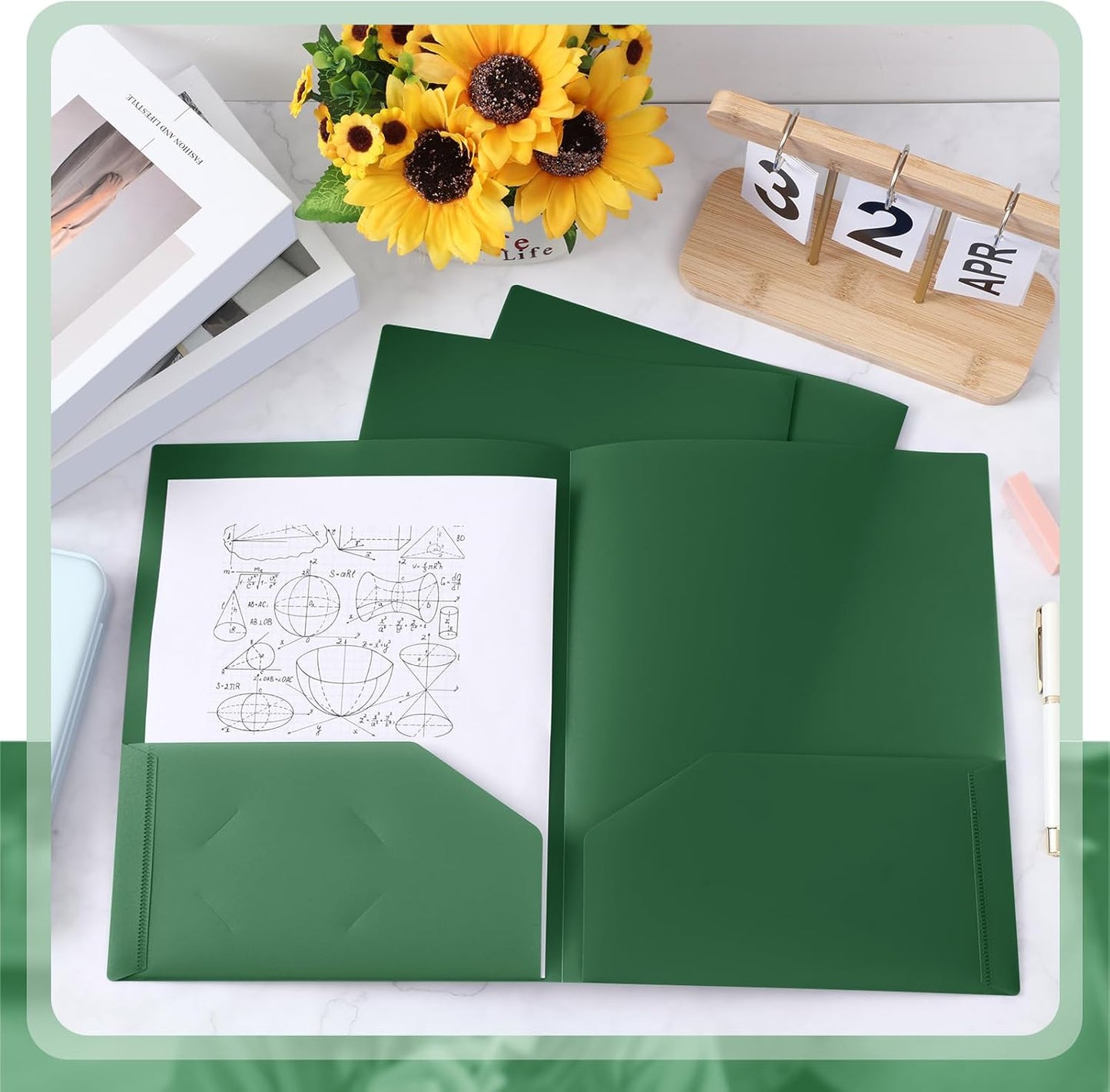 Gueevin 24 Pcs Plastic Folders with Pockets, Back to School Two Pocket Folder Fit Letter Size, Heavy Duty School Business Card Holder for Home Office, 11. 61 x 9. 45 Inches (Dark Green)