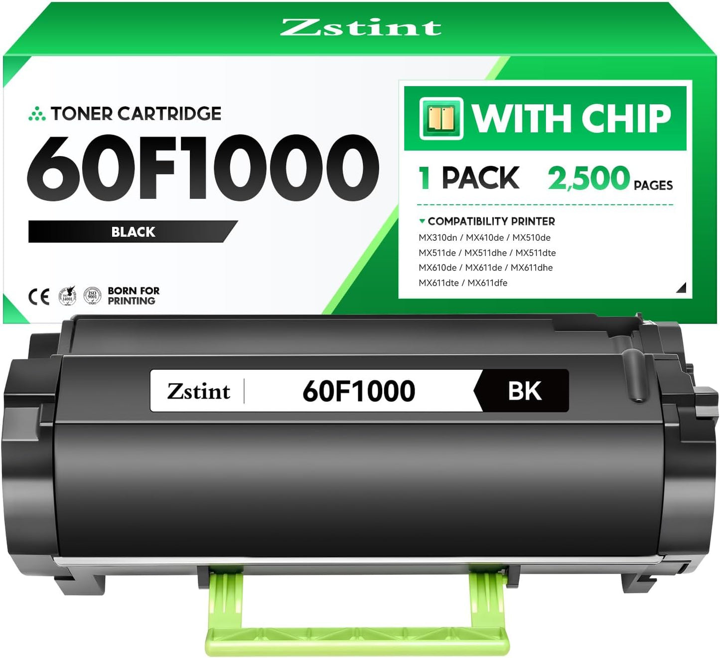 60F1000 Black Toner Cartridge with chip 1-Pack Replacement Compatible with Lexmark MX310dn MX410de MX510de MX511de MX511dhe MX511dte MX610de MX611de MX611dhe MX611dte MX611dfe Laser Printer Ink Copier