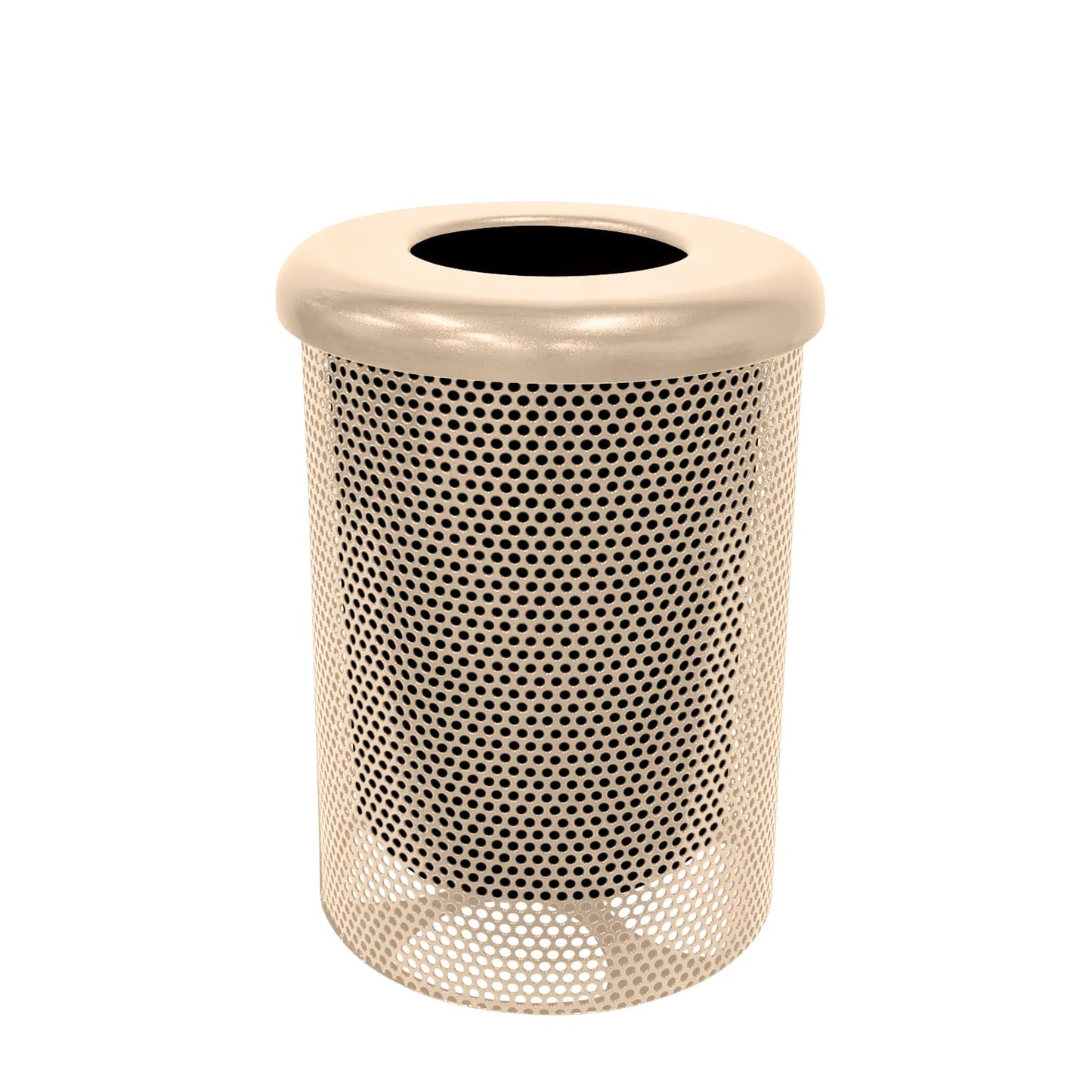 RFT-P-TAN Heavy Duty Round Trash Receptacle with Flat Top, Liner Included, 32 Gallon, Tan, Made in America