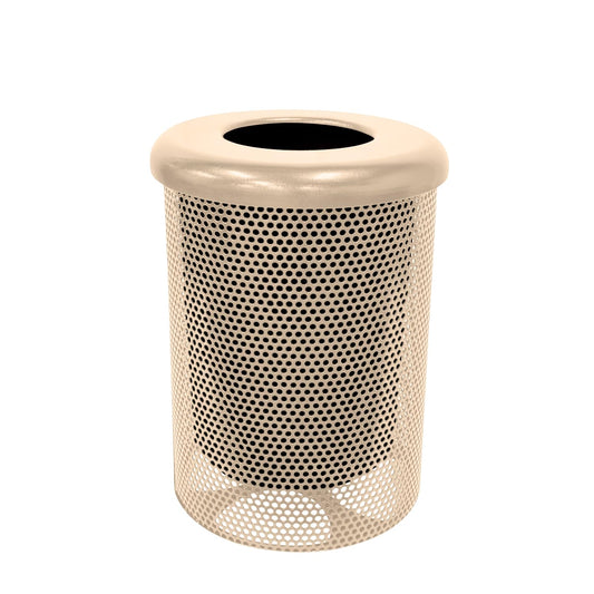 RFT-P-TAN Heavy Duty Round Trash Receptacle with Flat Top, Liner Included, 32 Gallon, Tan, Made in America