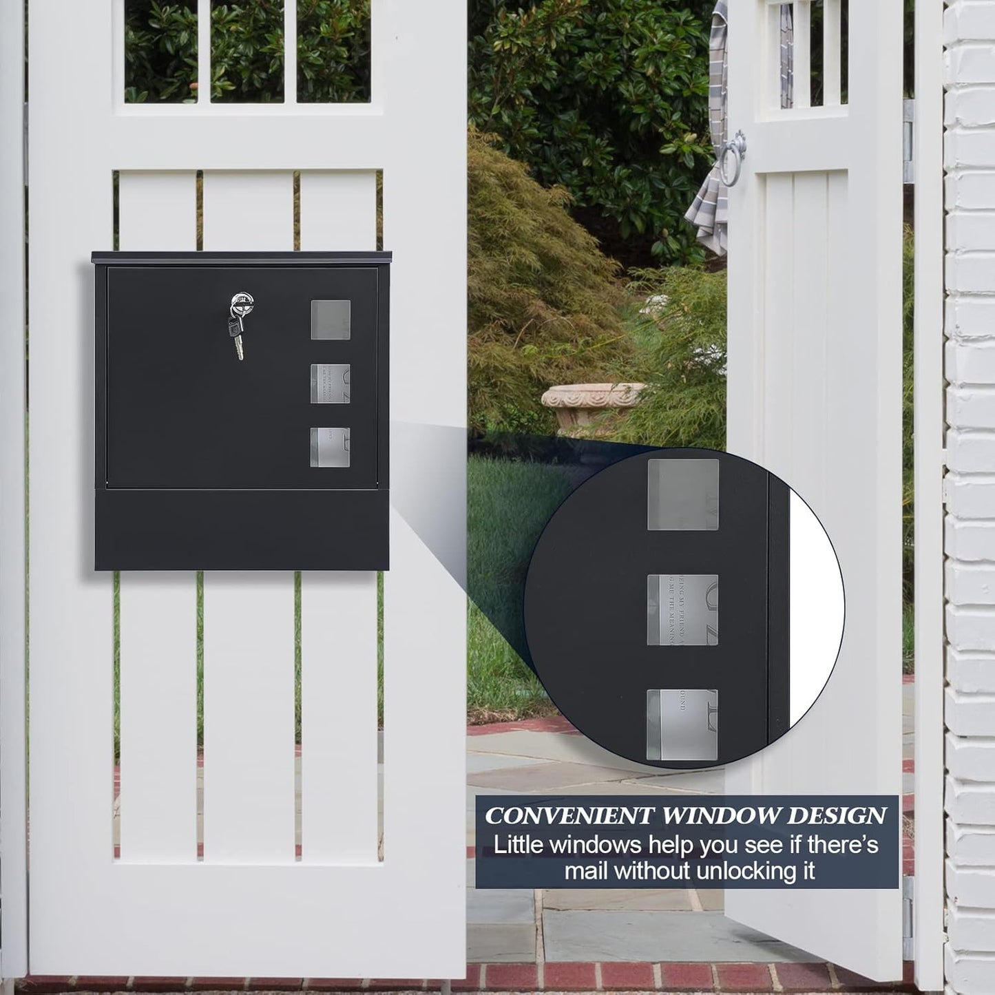 KYODOLED Locking Mailbox Wall Mount, Locked Mail Boxes, Mailbox with Key Lock for Outside, Large Capacity Drop Box for Newspapers, 13 x 3.4 x 11.8 Inch, Black