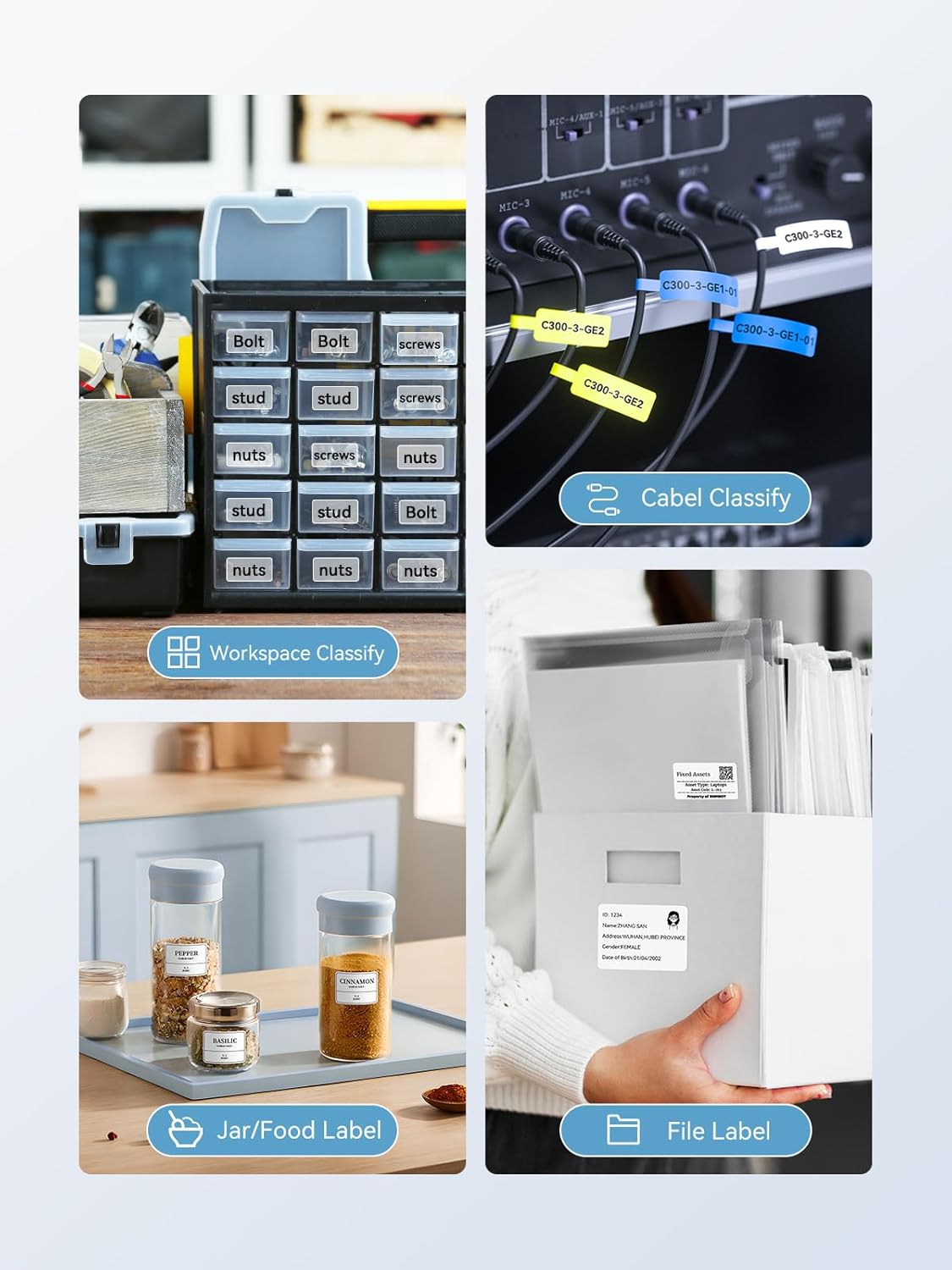 NIIMBOT B1 Label Maker, Bluetooth Portable Thermal Printer Machine with Large Waterproof Tape and Multiple Templates for Small Business,Office,Home,School, 2 Inch (Blue, 1 Printer+3 Roll Label)