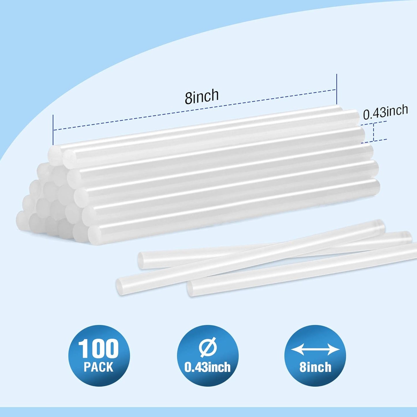 WORKPRO Full Size Hot Glue Sticks, 100-pack, 0.43x8 Inches, Compatible with Most Glue Guns, Multipurpose for DIY Art Craft General Repairs, Home Decorations and Gluing Projects