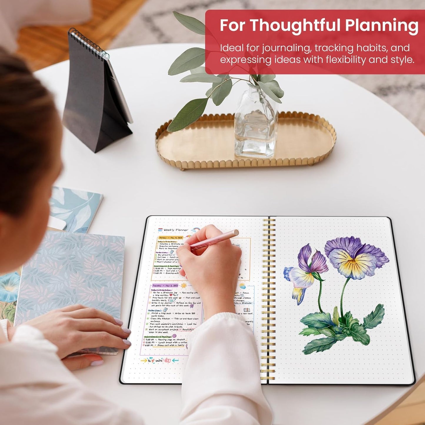 Taja Spiral Dotted Notebook, 8.5"x11" Notebooks for Work, Large A4 Journal for Women & Men, Bullet Dotted Journal, Journaling Notebook for Writing, Plastic Cover Spiral Journal, Black