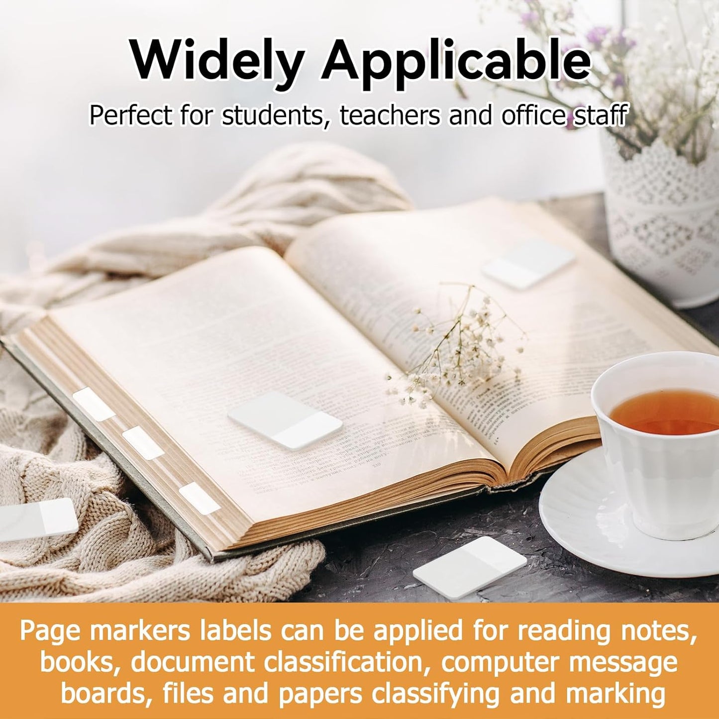 Sticky Index Tabs, Page Markers Writable File Tabs Flags for Notebooks, Binders, File Folders, Books 1.6 x 1 Inch, White (480 Pieces)