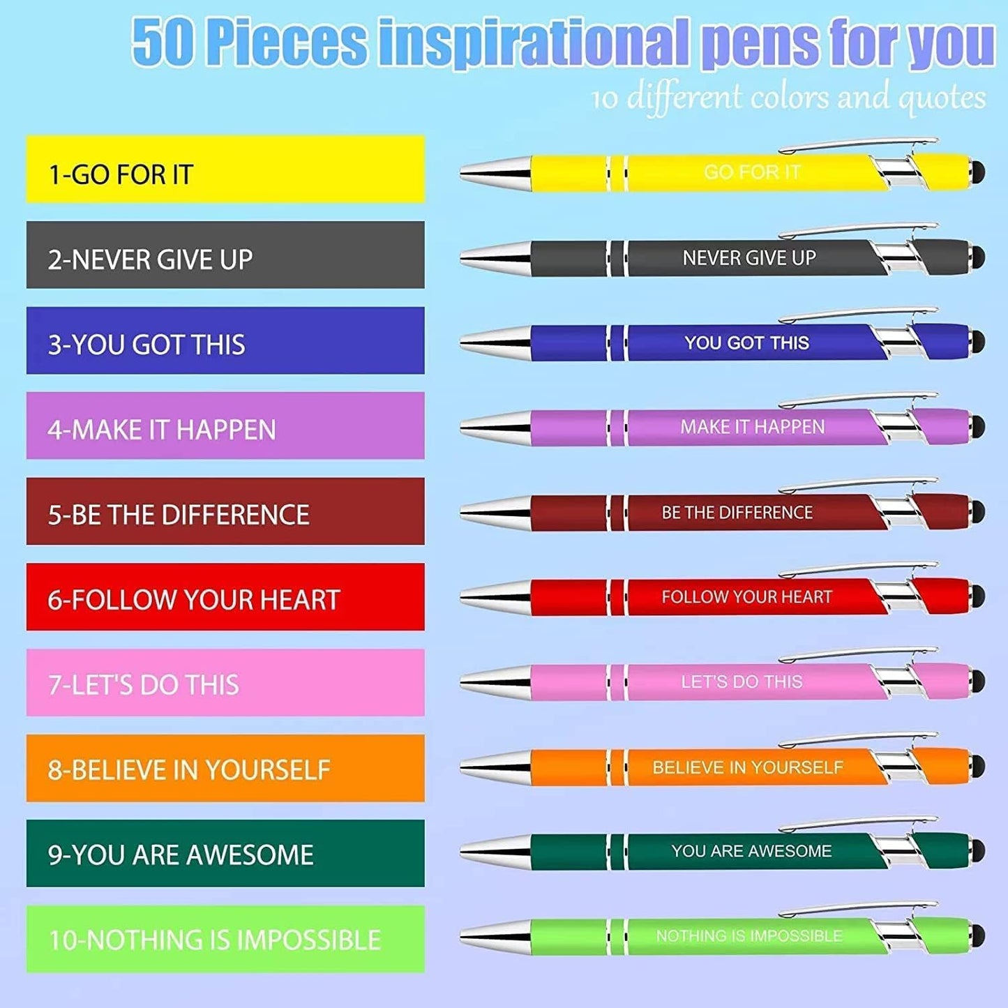 10 Pcs Inspirational Pens - Motivational Ballpoint Pens Bulk with quotes Stylus Tip Gifts for School Coworkers Office Supplies Black Ink