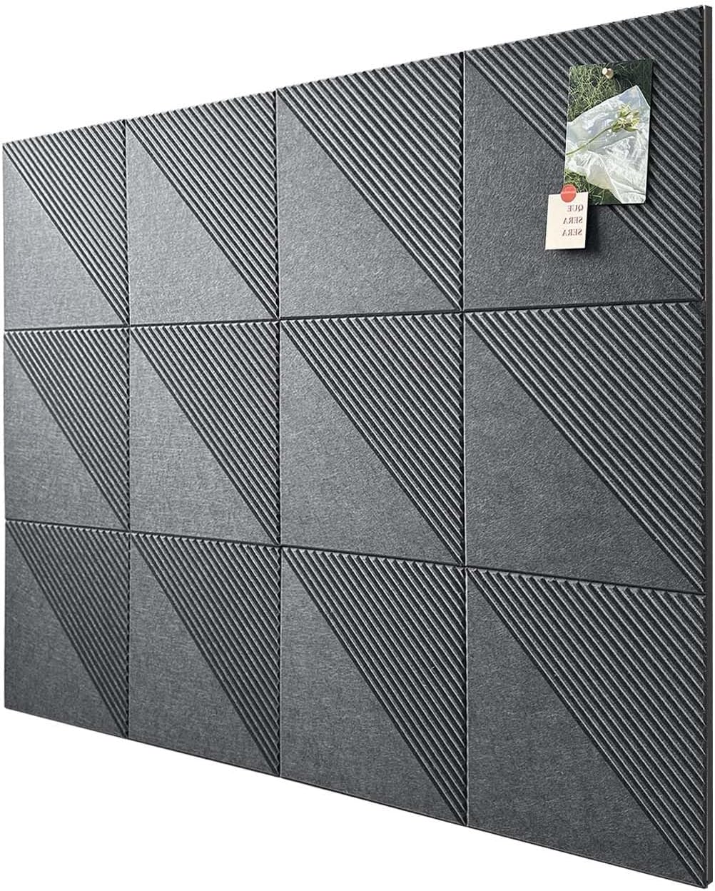Large Cork Board for Walls 48"x 36", 12 Pack Felt Wall Tiles with Safe Removable Adhesive Tabs, Cork Board for Office,Pinboard Bulletin Board - Dark Gray
