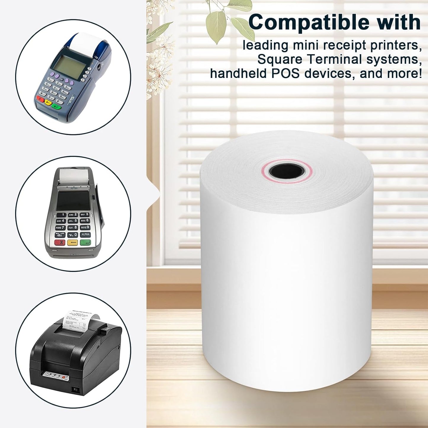 (150 Rolls) Thermal Receipt Paper 2 1/4 x 50 - BPA-Free Credit Card Machine Paper Rolls for POS Systems, Compatible with Square Terminal, Clover Flex and More