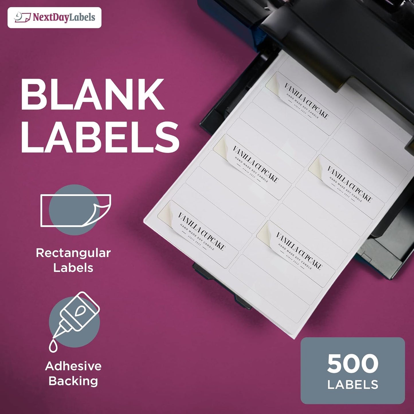 NextDayLabels – 4” x 1" Rectangular Sticker Labels for Printer - White Laser/Inkjet Printer Labels Return Address Labels Shipping Label Stickers (25 Sheets, 20 Per Sheet, 500 Labels)