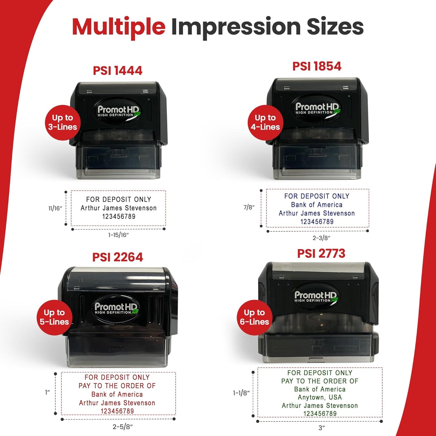 Promot Pre-Inked Custom Deposit Stamp - Personalized Text, Refillable Custom Stamp with Built-in Ink Reservoir, Easy 3-Step Re-Inking, Customized Rubber Stamp for Bank and Businesses (5-Lines)