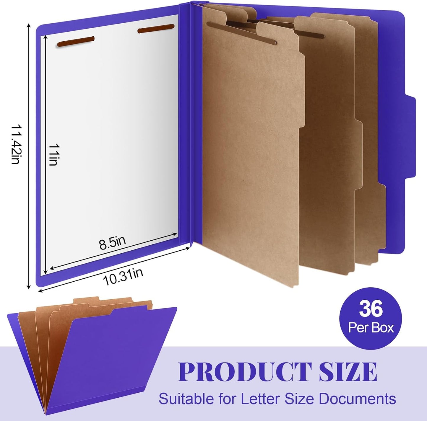 36 Pcs Classification Folders Letter Size, 3 Divider Pressboard File Folder with Fasteners, Expanding File Organizer Bulk for Teachers, Clergy, Office, Church, Christmas Donations (Purple)