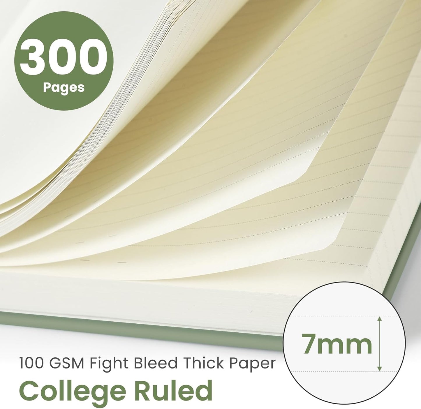 Lined Spiral Notebook Journal for Work, 300 Pages Thick B5 (7.1"x10") College Ruled Journal for Women & Writing, Hardcover Notebook for Note Taking, Perfect for Office Home School Supplies, Green