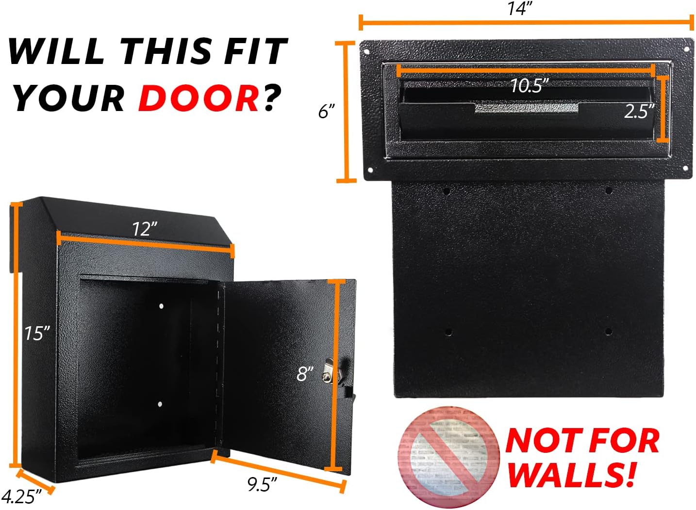 Through The Door Mail Drop Box - 1.2mm Steel Payment Dropbox - Door Mount Theft Proof Mailbox - Locking Deposit Drop Box for Night Key, Deposit, Cash, and Rent (Black)