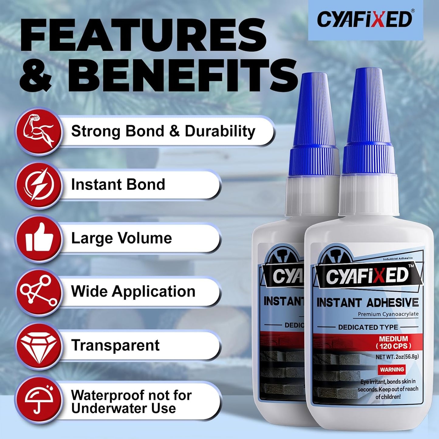 Wood Super Glue 113.6g 4oz, Clear Instant Medium Cyanoacrylate Adhesive Liquid for Woodworking Wooden Crafts Furniture Repairs, All Purpose Strong CA Glue for Metal Glass Plastic Ceramic Leather