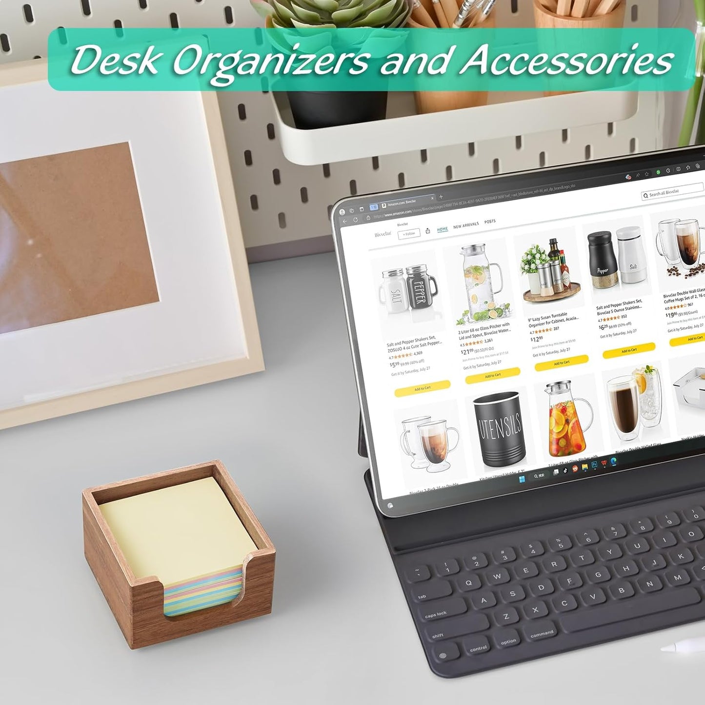 Acacia Wood Sticky Note Holder, Post It Note Dispenser for Office Desk Accessories, Self Stick Note Pad Holder, Memo Pad Holder Dispenser Organizer for School Office Desk Supplies