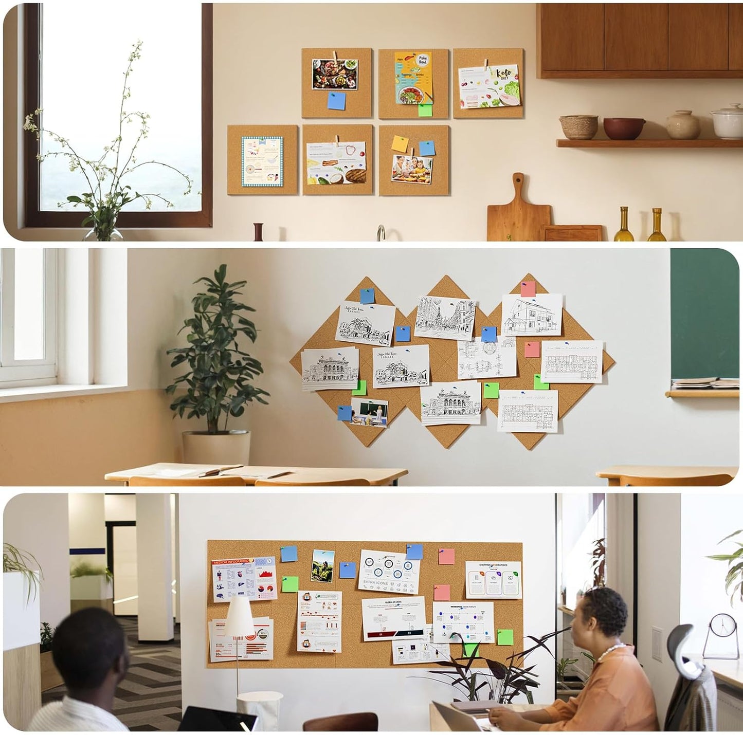 MaxGear 60" x 48" Large Cork Board for Wall, 20 Pack Cork Board Tiles with 40 Pushpins & Safe Removable Adhesive Tabs, 12" x 12" Corkboards for Office, School, Home