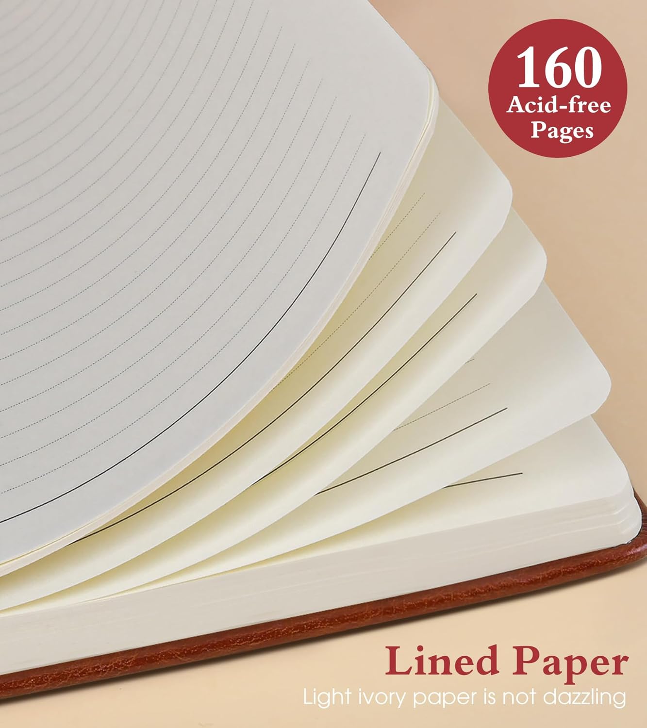 Lined Journal Notebook for Men Women, 160 Pages Ruled Paper, Inner Pocket, A5 Hardcover Vintage Leather Notebooks for Work, School, Travel Journaling, Daily Diary, Notepad 5.8" x 8.5" (Brown)