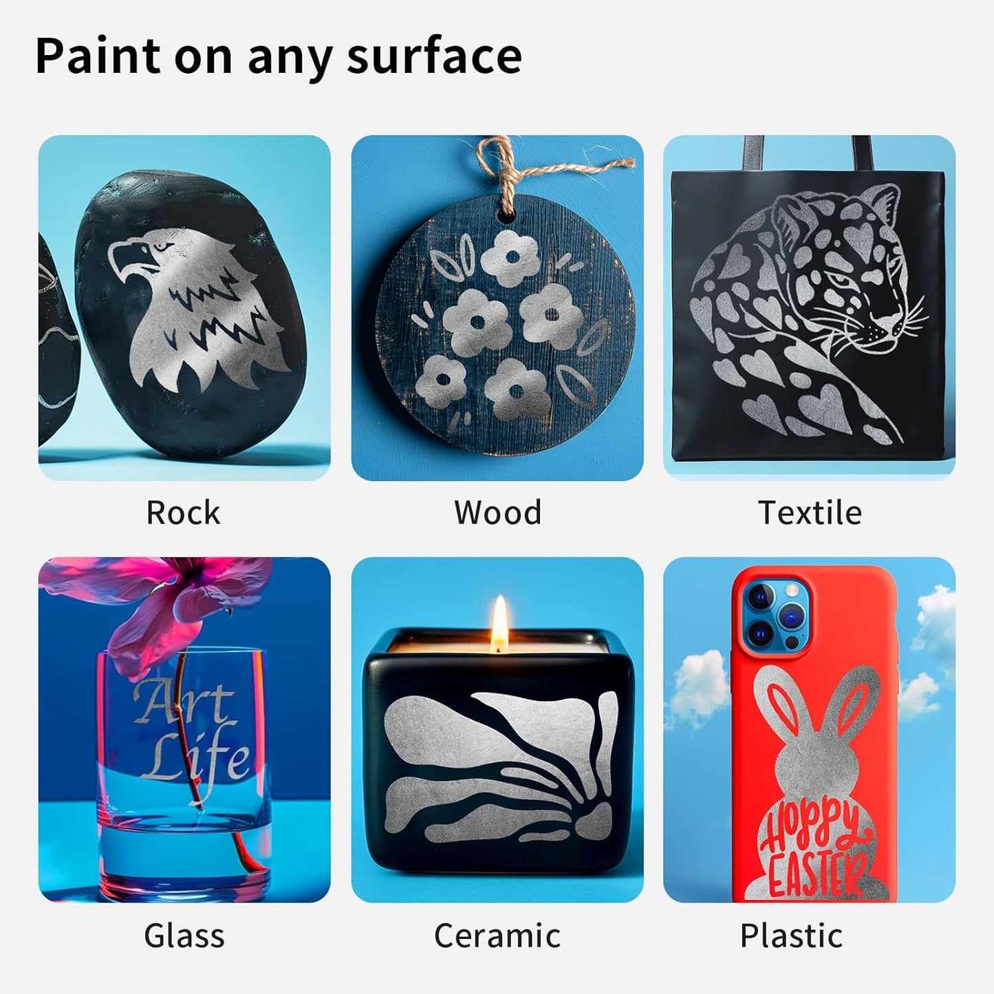 NAWOD 3 Silver Acrylic Paint Pens Markers, Dual Tip (Fine 1mm + Dot 5mm), for Rock Painting Fabric Canvas Glass Wood Ceramic Paper Eggs, Fabric Marker Ideal for Labeling DIY Crafts Art Projects