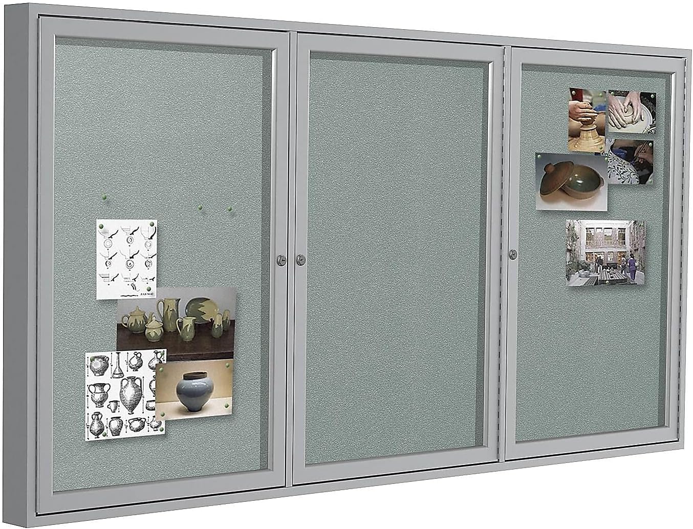 Ghent 36"x72" 2-Door Outdoor Enclosed Vinyl Bulletin Board, Shatter Resistant, with Lock, Satin Aluminum Frame - Silver (PA33672VX-193), Made in The USA