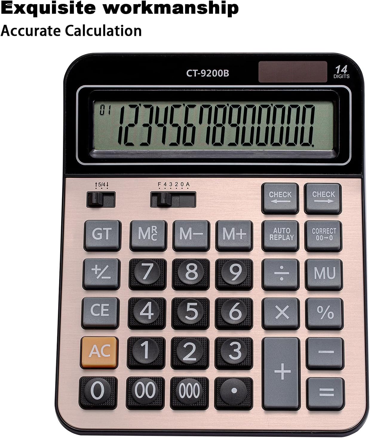 Large Computer Electronic Calculator Counter Solar & Battery Power 14 Digit Display Multi-Functional Big Button for Business Office School Calculating (HY-9200B)