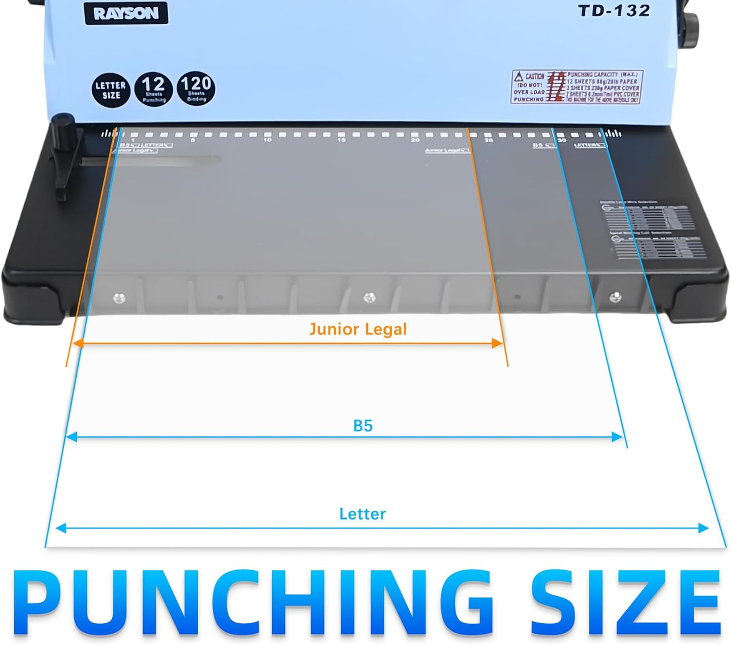 Rayson TD-132 Wire Binding Machine, 32-Hole Spiral Coil Binder, 3:1 Pitch, Punches 12 Sheets, Binds up to 120 Sheets, Sturdy Metal Construction