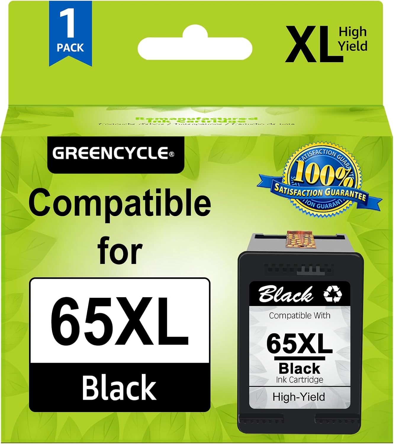 greencycle 65XL Black Ink Cartridge Replacement for HP 65 XL N9K04AN Compatible with Envy 5055 5052 5058 Deskjet 2655 2652 2622 3720 3730 3752 3758 All-in-One Printer (Black, 1 Pack)