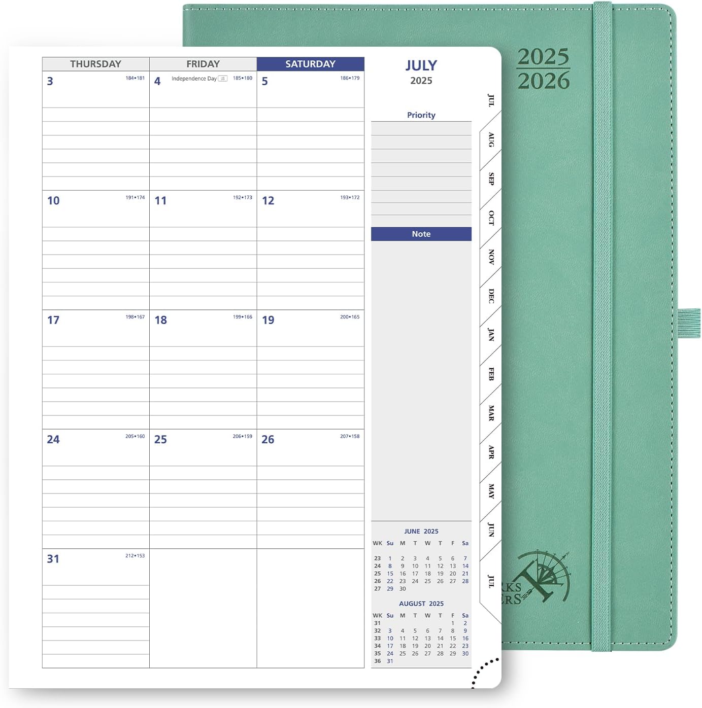 POPRUN Monthly Planner 2025-2026, 8.5'' x 11.25'', 13-Monthly Calendar (July 2025-July 2026) 15-Minute Hourly Appointment Book with Stair Tabs, Soft Cover, 100GSM Paper - Midnight Green