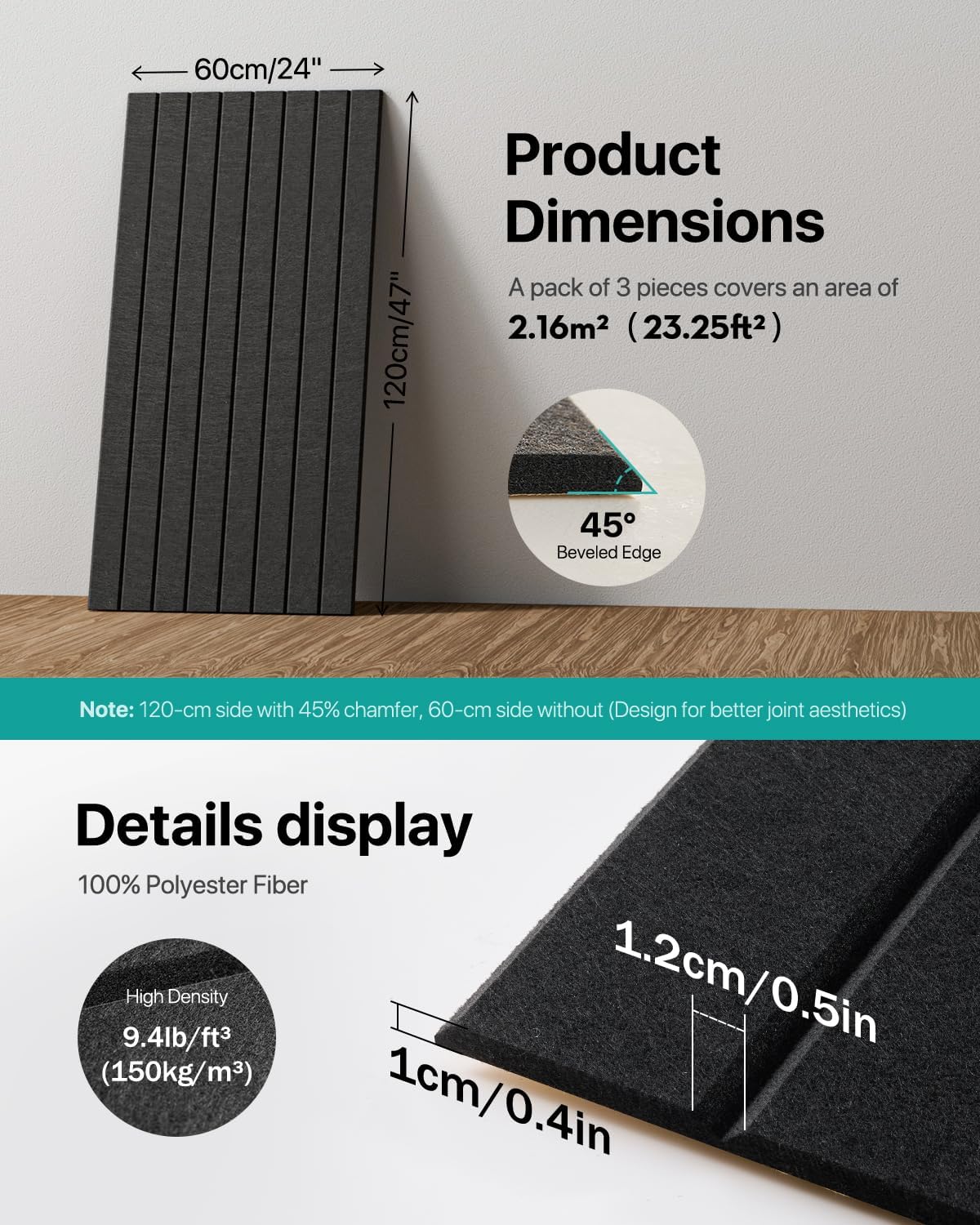 Soundsbay Large Cork Board, 71" x 47" Black Bulletin Board, 3 Pack Felt Wall Tiles Self-Adhesive, Pin Board for Walls Office Home Classroom Decor