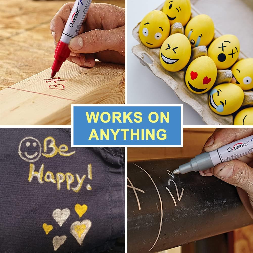 Paint Pens Paint Markers - Blue Permanent Markers 8 Pack, Oil Based Waterproof Quick Dry Medium Tip Marker Pen for Metal, Wood, Fabric, Plastic, Rock, Stone, Mugs, Canvas, Glass, Art Craft