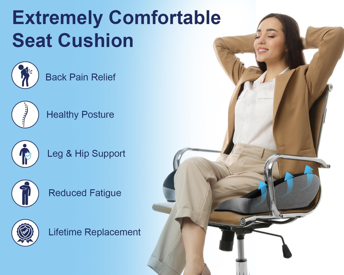 Premium Orthopedic Seat Cushion,X Large Breathable Office Chair Cushion - Enhanced Hip & Tailbone Support,Pressure Relief Sciatica & Leg Relief Let 8+ Hour Sitting Comfort, for Office/Game/Wheelchair